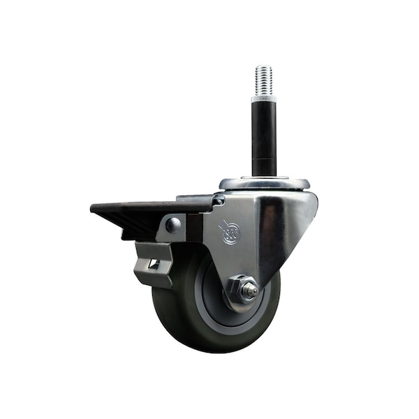 3'' Gray Poly Swivel 3/4'' Expanding Stem Caster with Brake